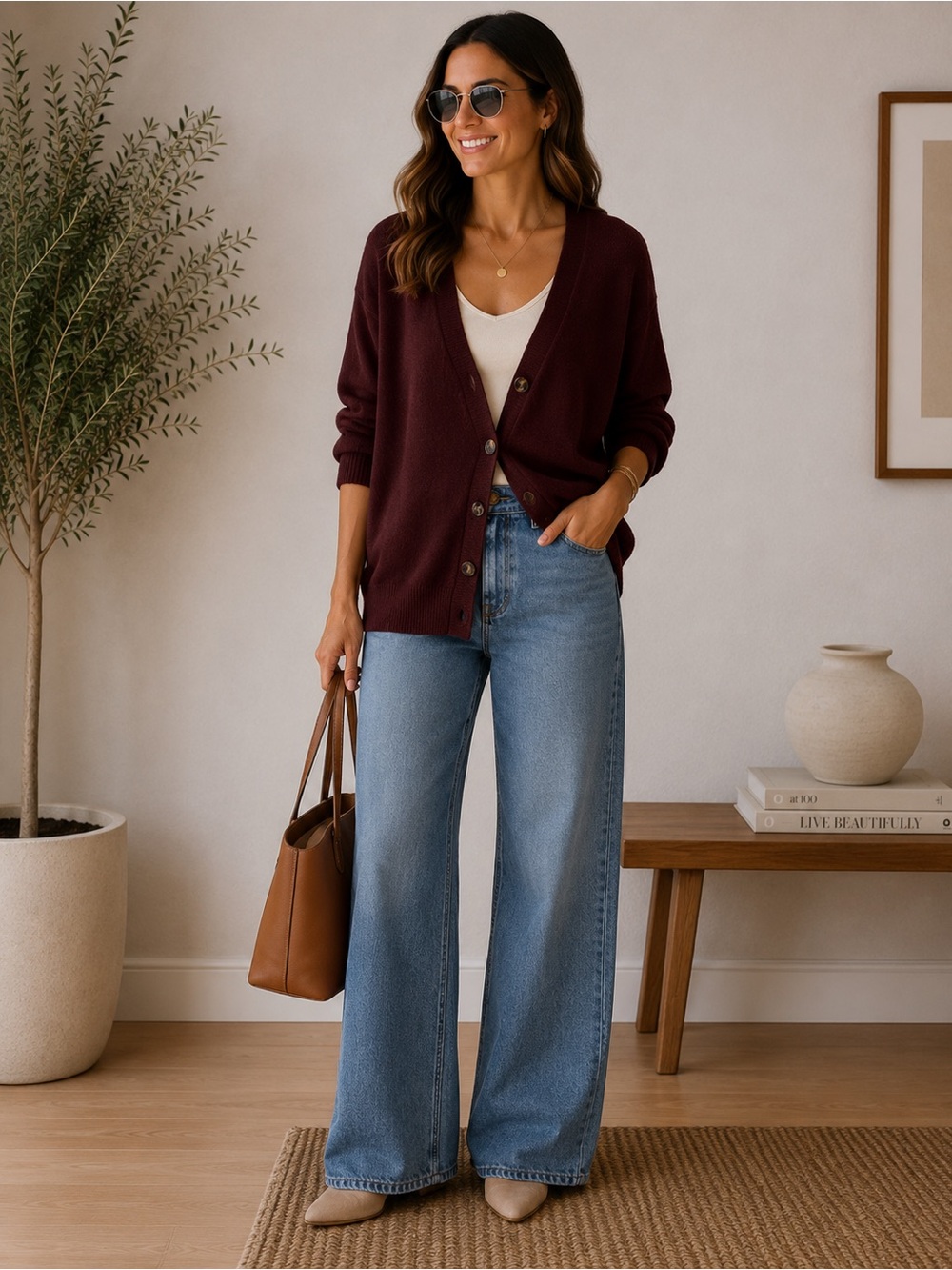 Zenana Outfitters Burgundy Button-Up Cardigan